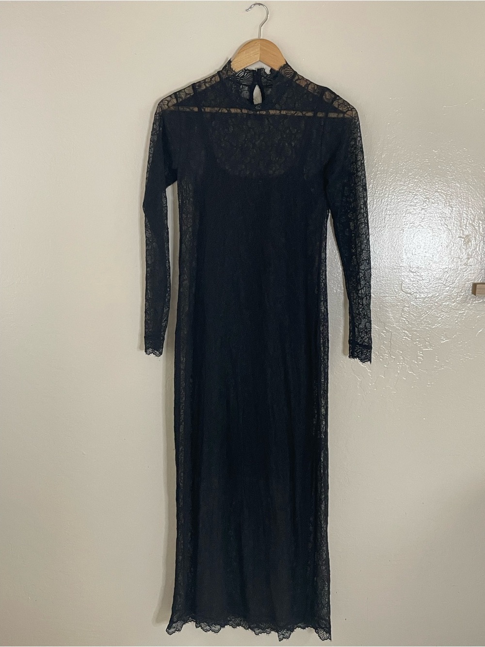 AllSaints Black Lace mocked neck Long-Sleeve Dress